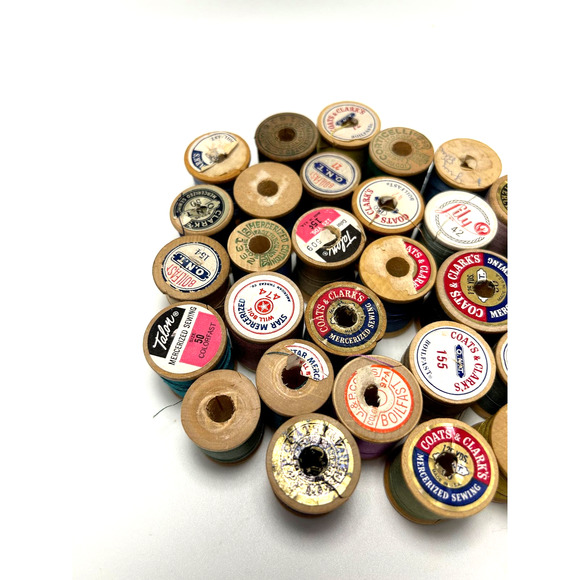 Vintage Thread On Wooden Spools Lot of 30 - Picture 2 of 11